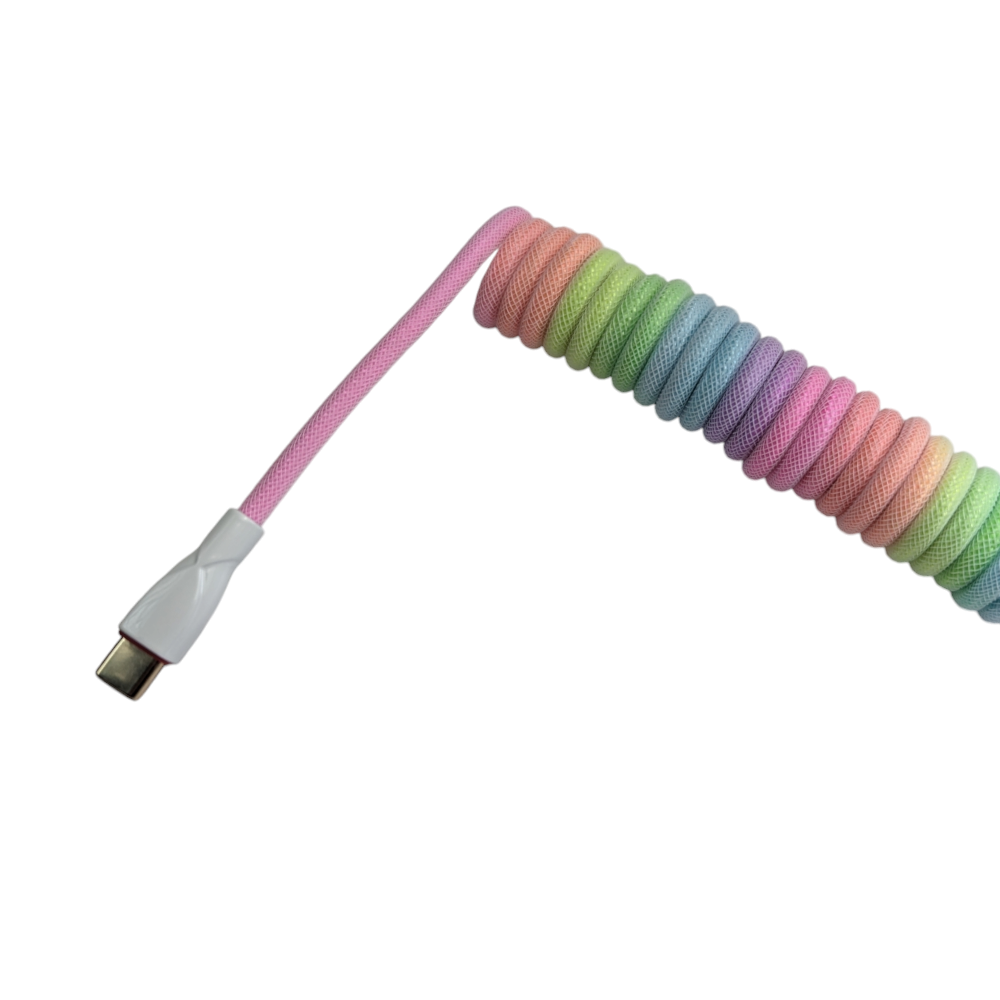 Taste the Rainbow Braided Coiled Cable for custom mechanical keyboards