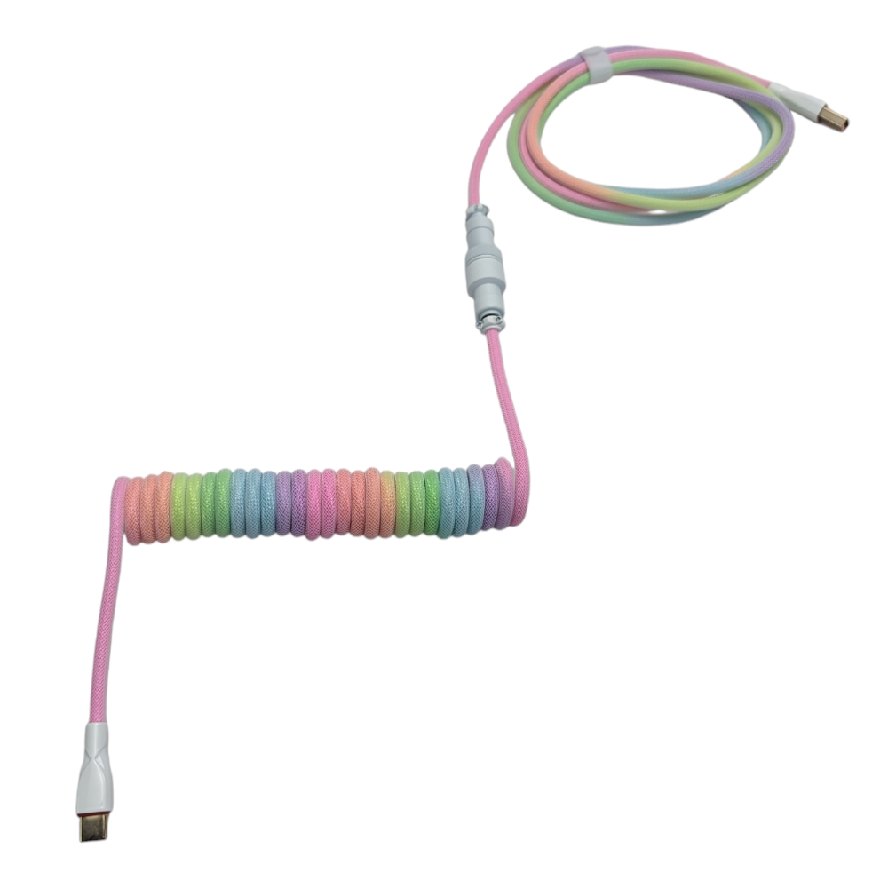 Taste the Rainbow Braided Coiled Cable for custom mechanical keyboards